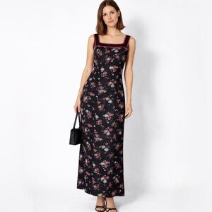 Vintage Sarah Elizabeth Floral Maxi Dress Square Neck Made in India Sz 18 💛